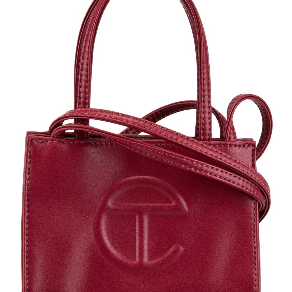 Telfar Red Mini Bag with Embossed Logo and Structured Design